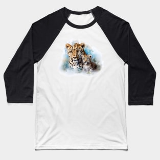 Mother and Baby Leopard Cub Baseball T-Shirt